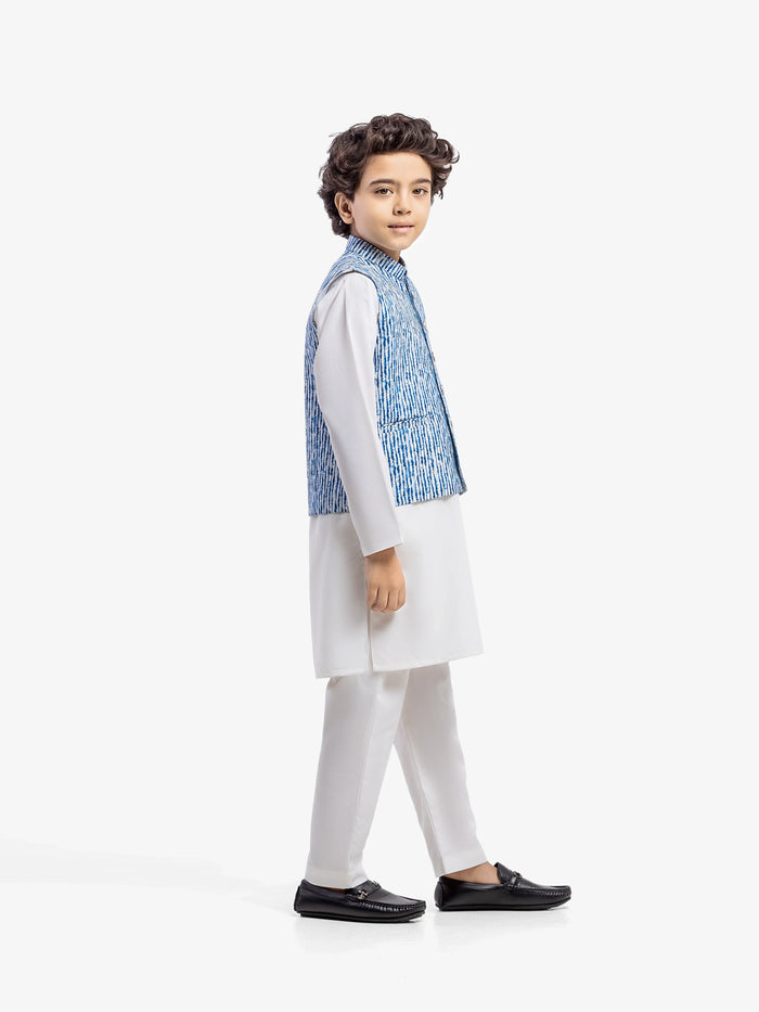 Blue Blended Waistcoat Suit