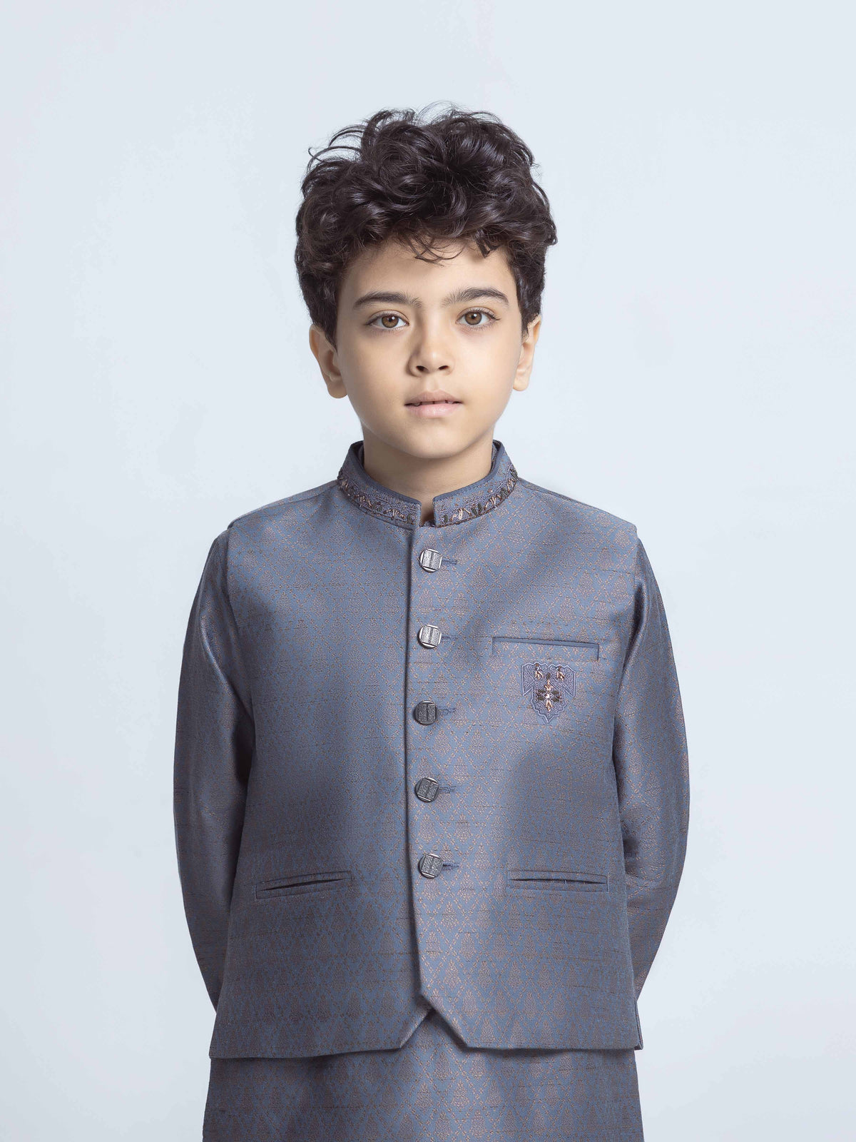 Embroidered Jacquard Waistcoat Suit - Ecbtwcs5-044