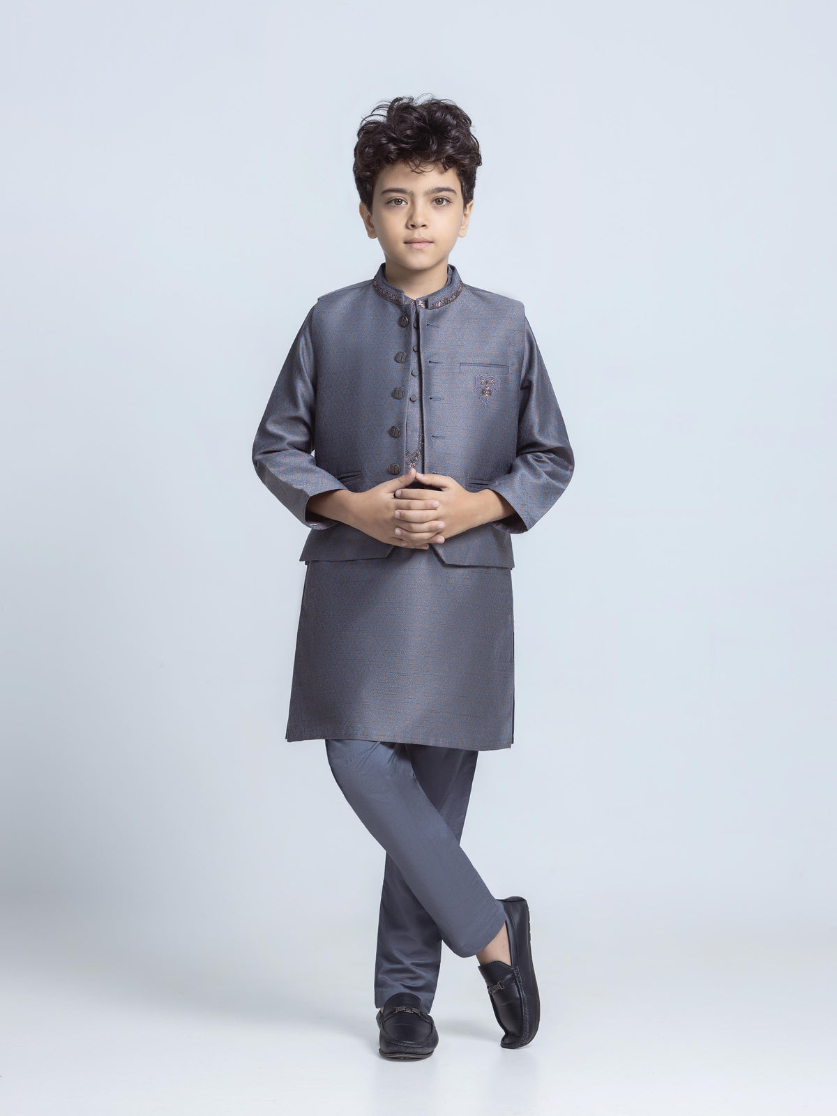 Embroidered Jacquard Waistcoat Suit - Ecbtwcs5-044