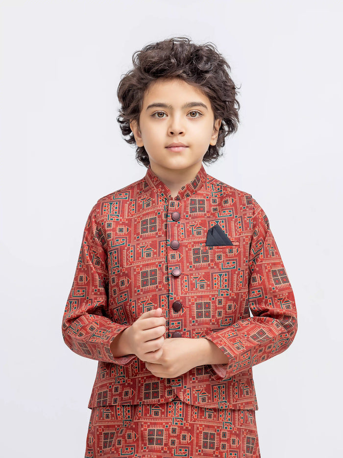 Rust Khaddar Waistcoat Suit