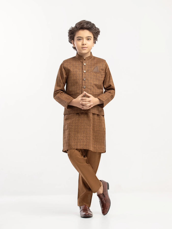 Brown Khaddar Waistcoat Suit