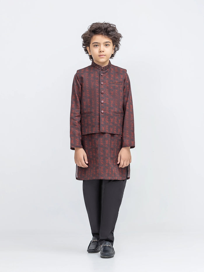 Black Embroidered Cotton Waistcoat Suit