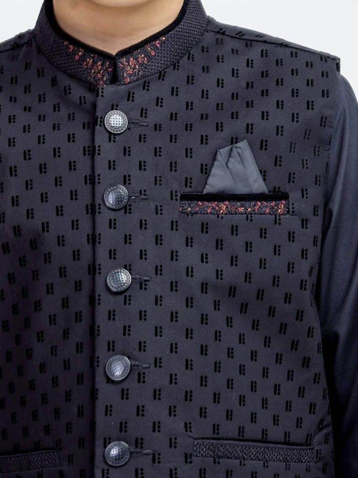 Black Embroidered Cotton Waistcoat Suit