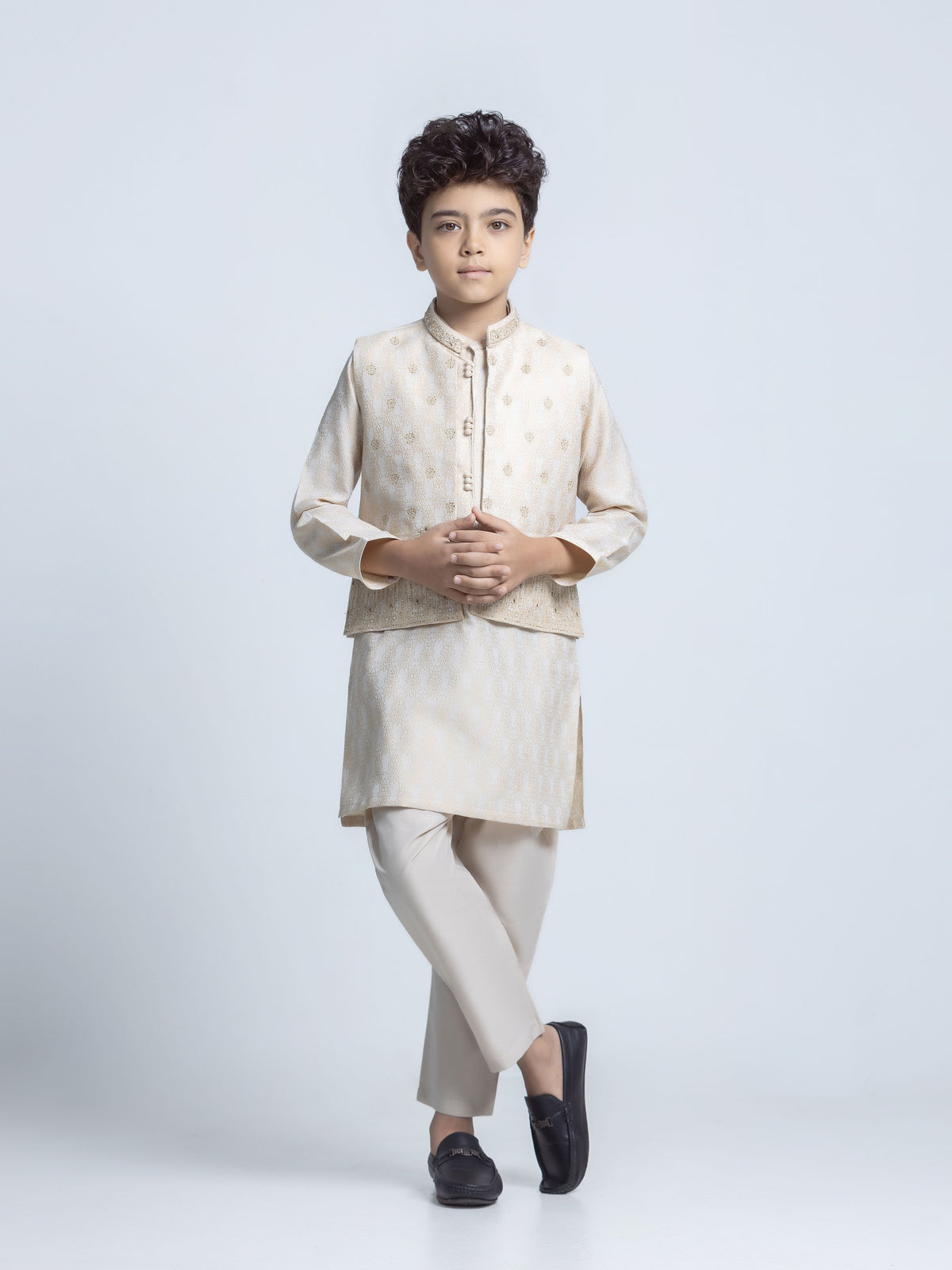 Embroidered Jamawar Waistcoat Suit - Ecbtwcs6-103