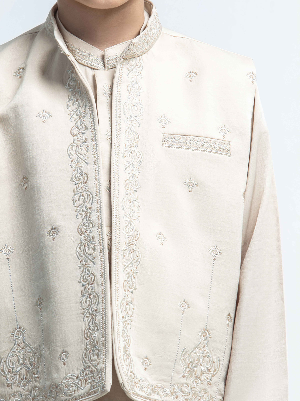 Embroidered Satin Waistcoat Suit - Ecbtwcs6-115