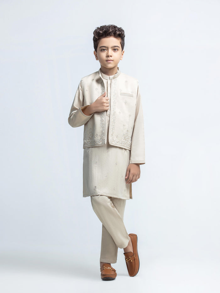 Embroidered Satin Waistcoat Suit