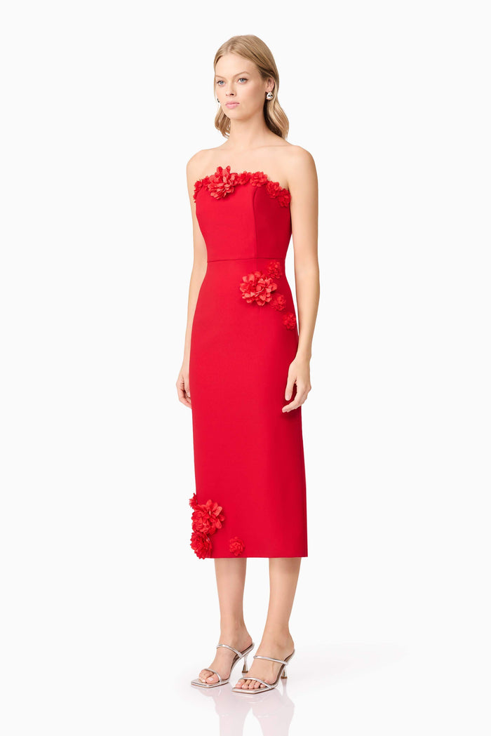 Keahna Floral Midi Dress In Red