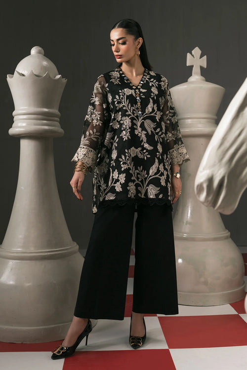 3 Piece Embroidered Cotton Net Suit DW-EF26-11-Black