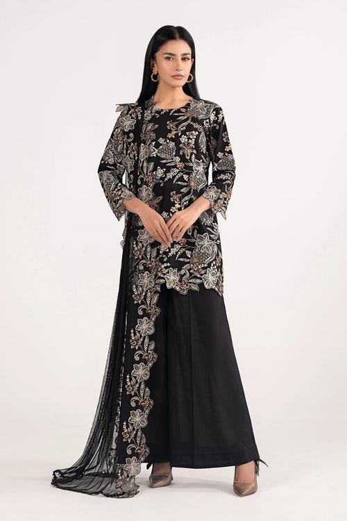 3 Piece Embroidered Dobby Lawn Suit DW-EF26-61-Black