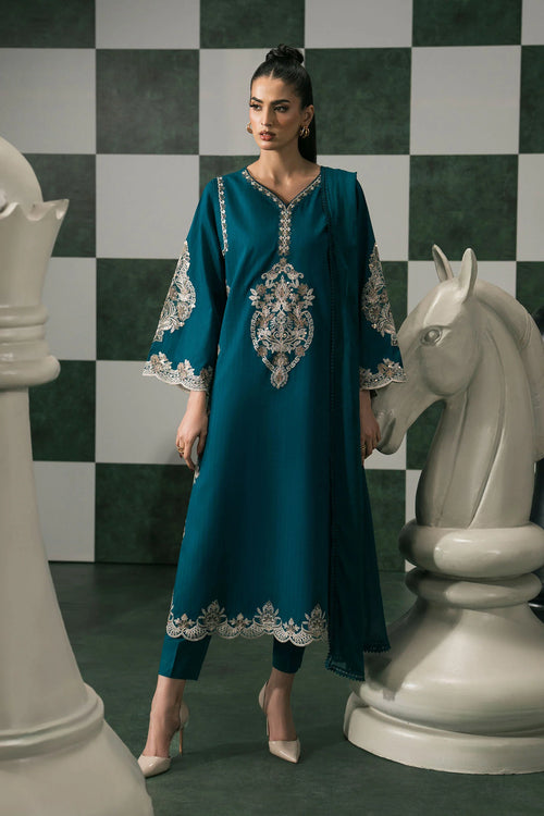 3 Piece Embroidered Dobby Lawn Suit DW-EF26-20-Teal