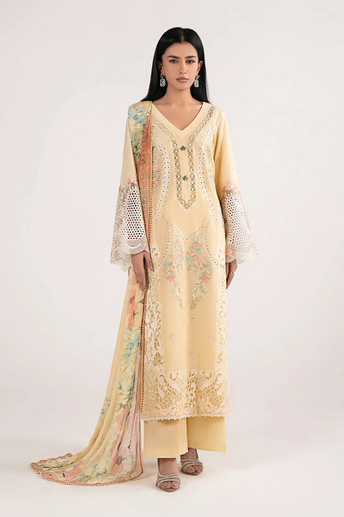 3 Piece Embroidered Dobby Lawn Suit DW-EF26-137-YELLOW