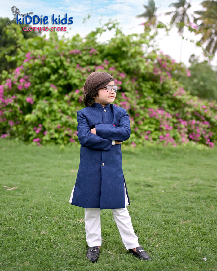 Navy Blue Self Styled Sherwani