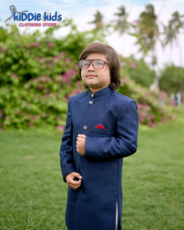 Navy Blue Self Styled Sherwani