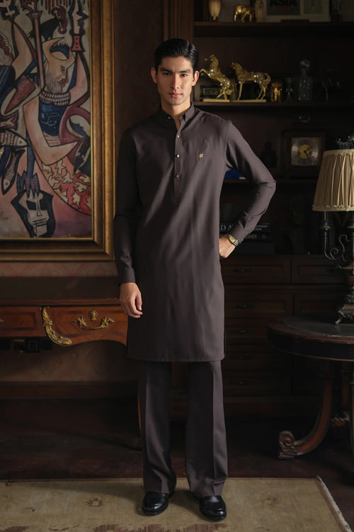 BROWN CHAMBRAY WASH N WEAR KURTA PAJAMA