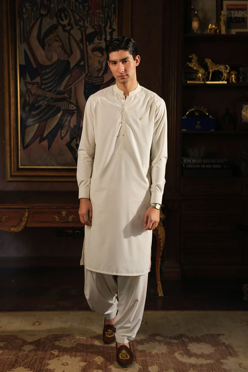 CREAM TOYOBO WASH N WEAR KURTA SHALWAR