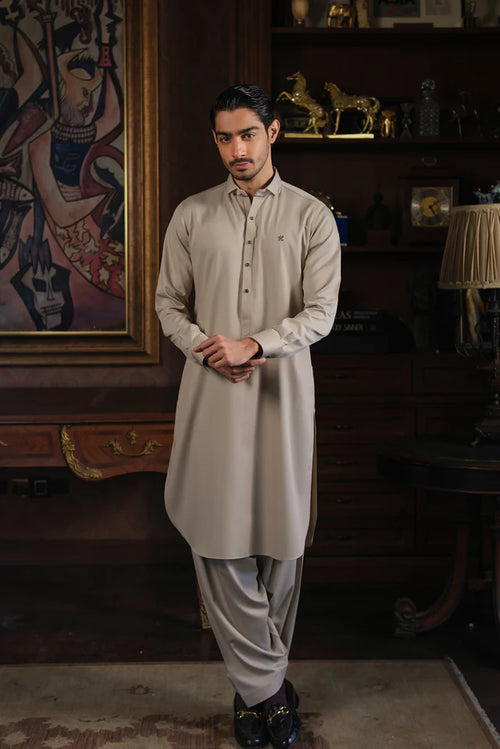 IVORY SELF TEXTURE WASH N WEAR SHALWAR KAMEEZ