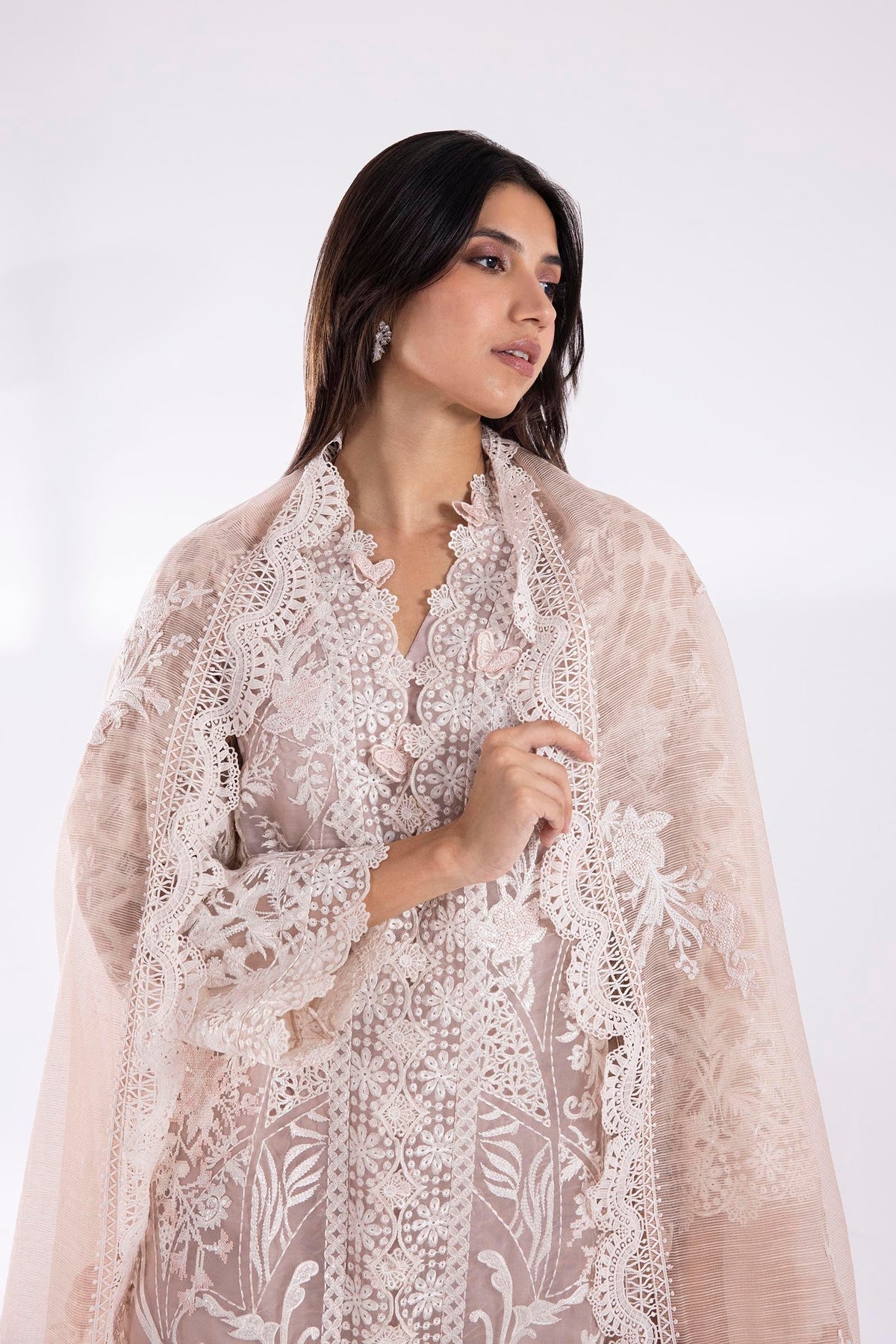 Dusty Pink Embroidered Organza Jacquard Suit