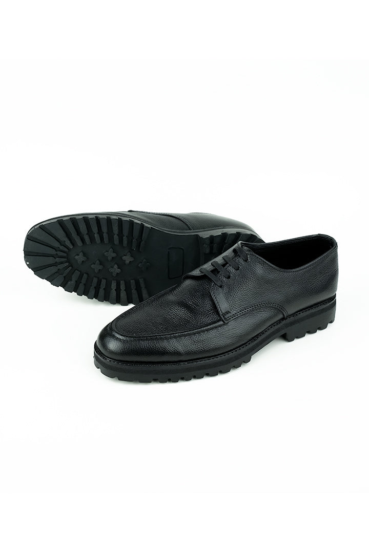 Black Burnished Leather Lace Up Oxford Shoes