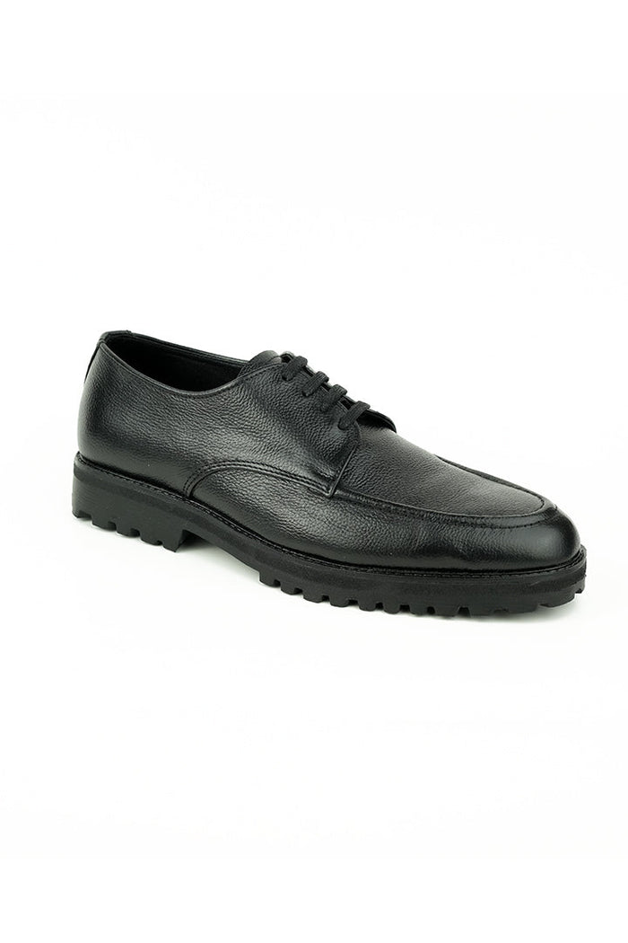Black Burnished Leather Lace Up Oxford Shoes