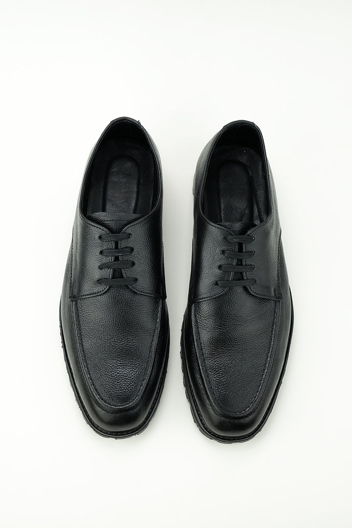 Black Burnished Leather Lace Up Oxford Shoes