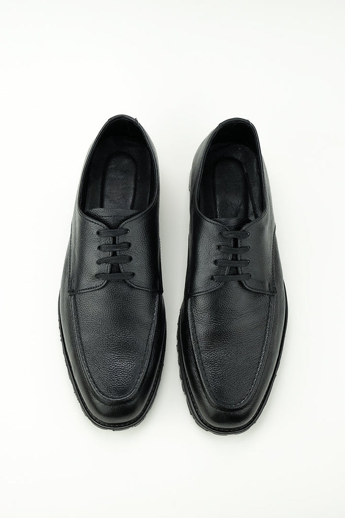 Black Burnished Leather Lace Up Oxford Shoes