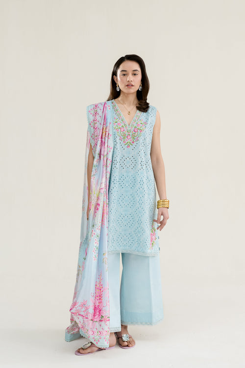 ICE BLUE LUXURY EMBROIDERED LAWN 3PCS SET (NPA3-26404) - RAMADAN 2026 READY TO WEAR