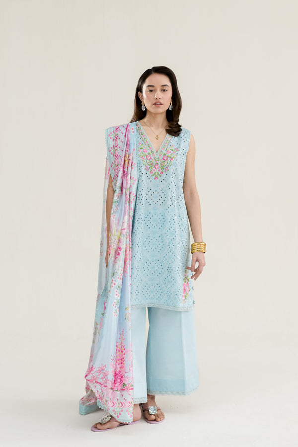 ICE BLUE LUXURY EMBROIDERED LAWN 3PCS SET (NPA3-26404) - RAMADAN 2026 READY TO WEAR