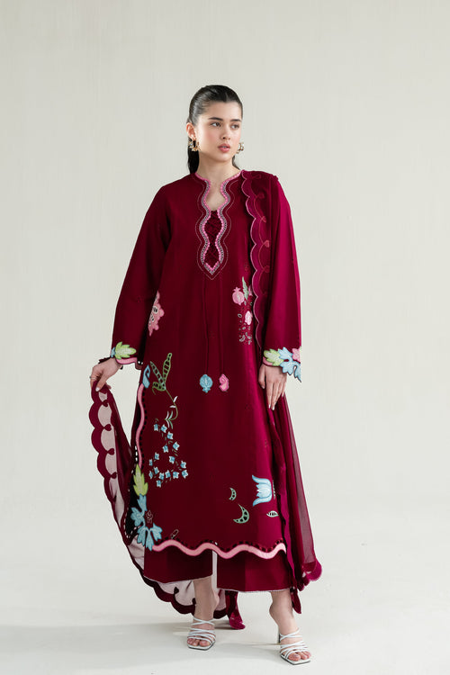 MAROON(LASER) LUXURY EMBROIDERED LAWN 3PCS SET (NPA3-26409) - RAMADAN 2026 READY TO WEAR