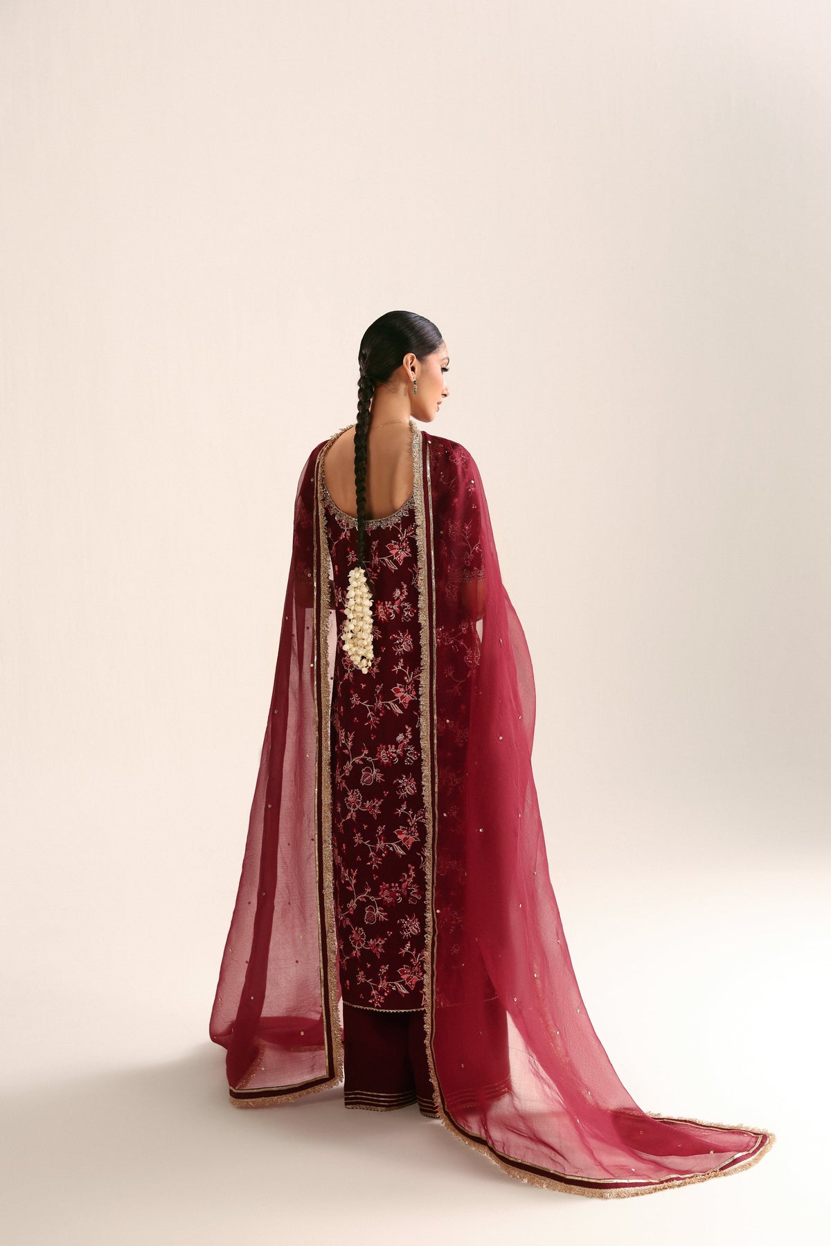 Deep maroon raw silk culottes set