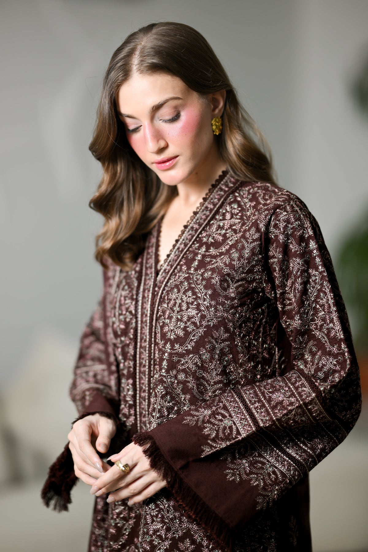 Mira I Chocolate Brown Karandi 3-Piece Suit