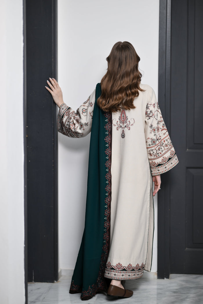 Elara – Ivory Embroidered Karandi 3-Piece Suit