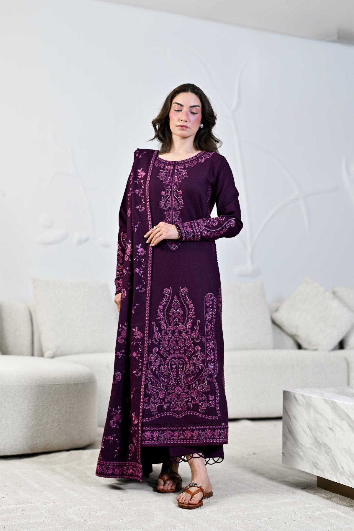 Dalia Deep Plum Karandi 3-Piece Suit