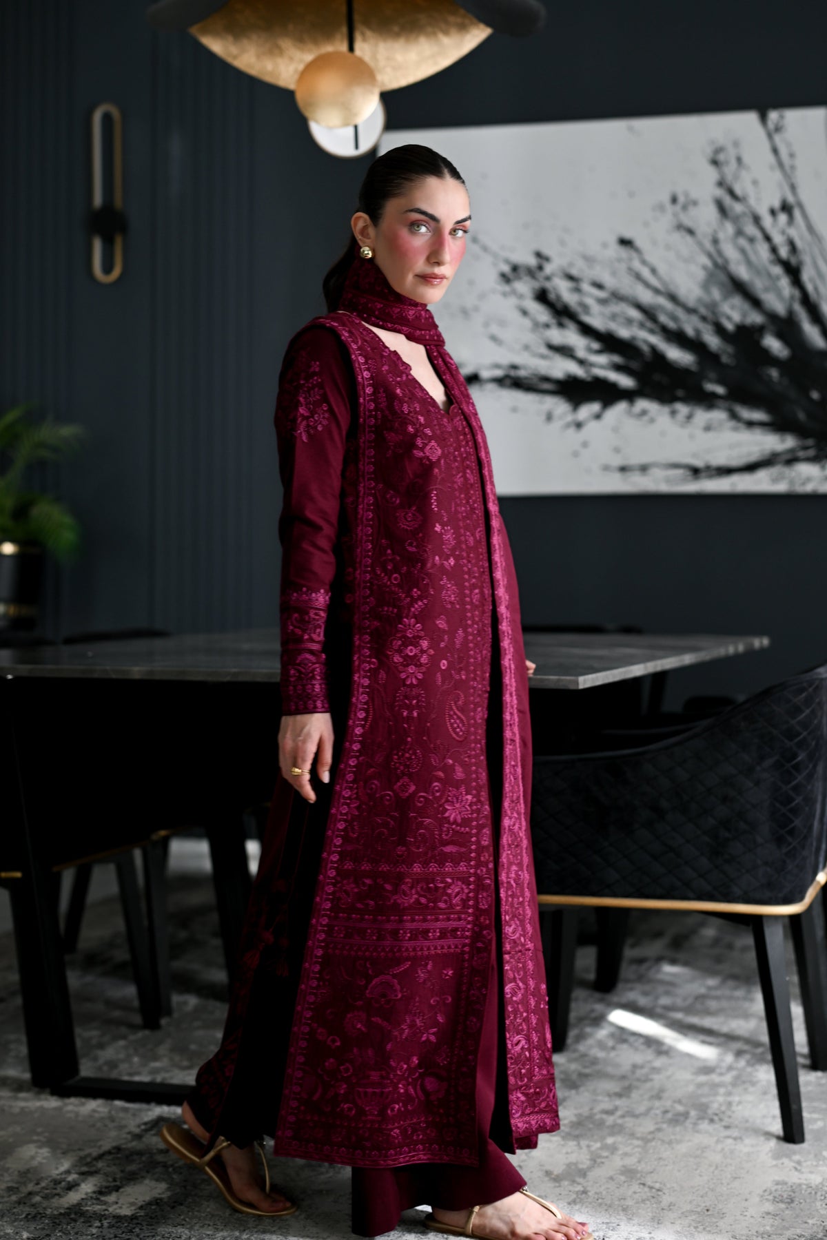 Celia Burgundy Karandi 3-Piece Suit