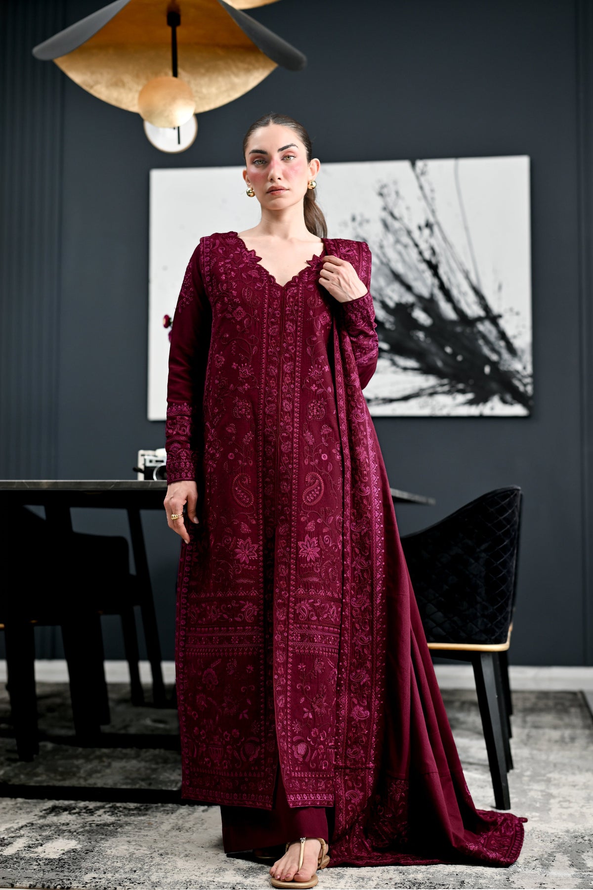 Celia Burgundy Karandi 3-Piece Suit