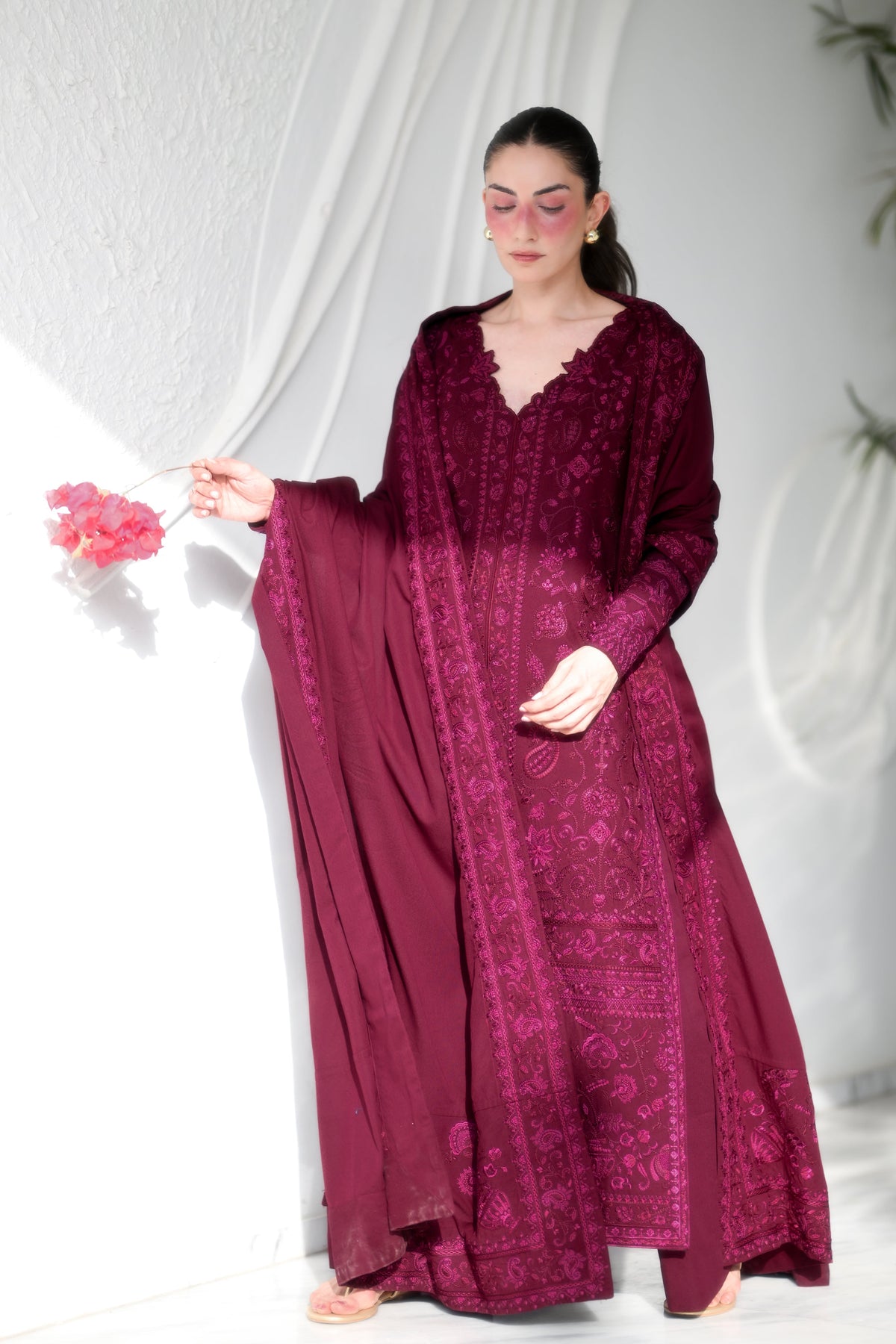 Celia Burgundy Karandi 3-Piece Suit