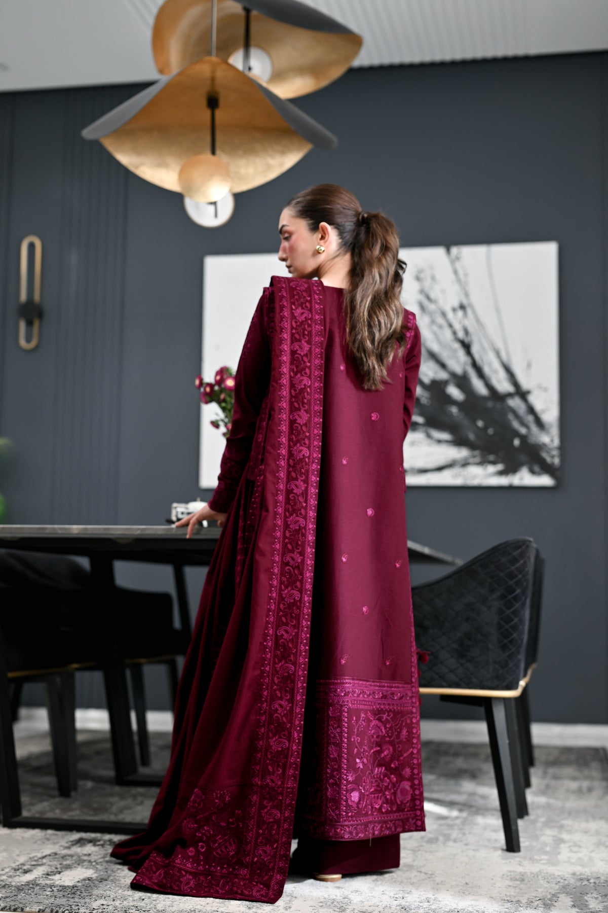 Celia Burgundy Karandi 3-Piece Suit