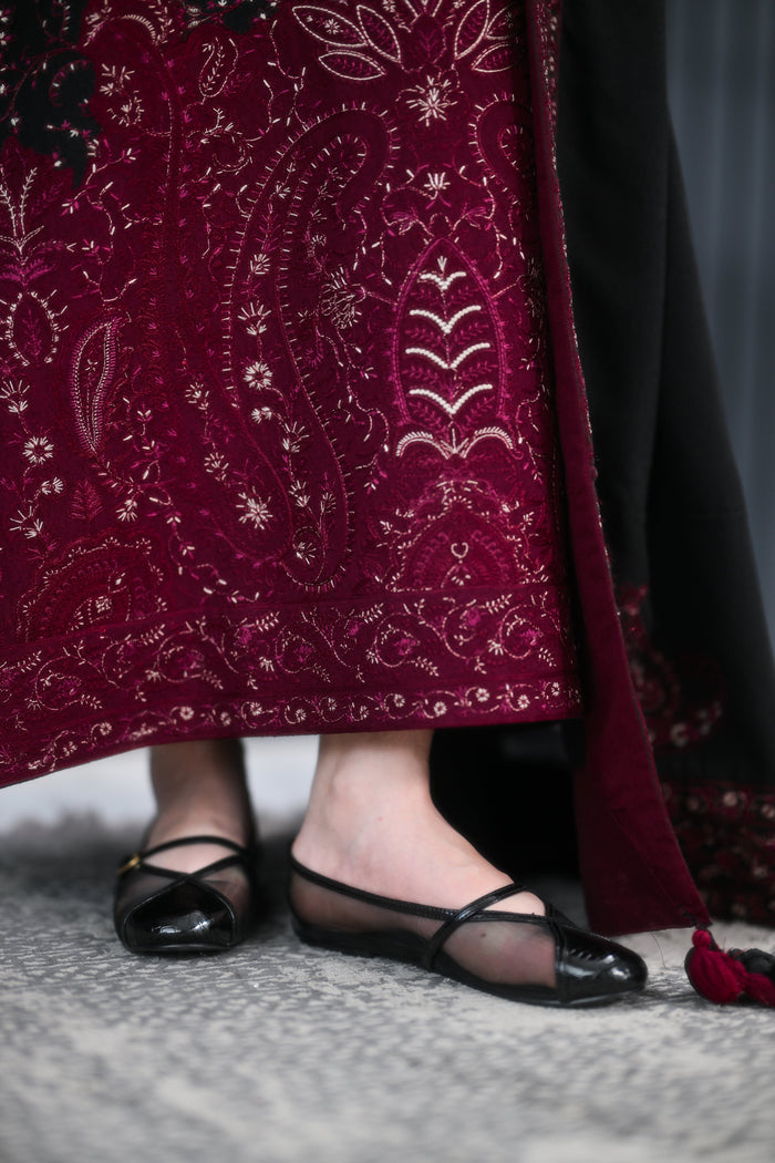 Black & Maroon Embroidered Karandi 3-Piece Suit