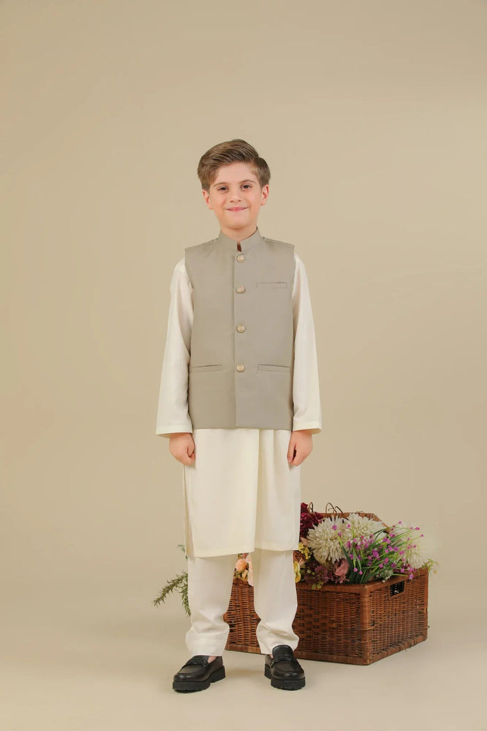Beige Suiting Waistcoat - Straight Cut Buttoned - Kids