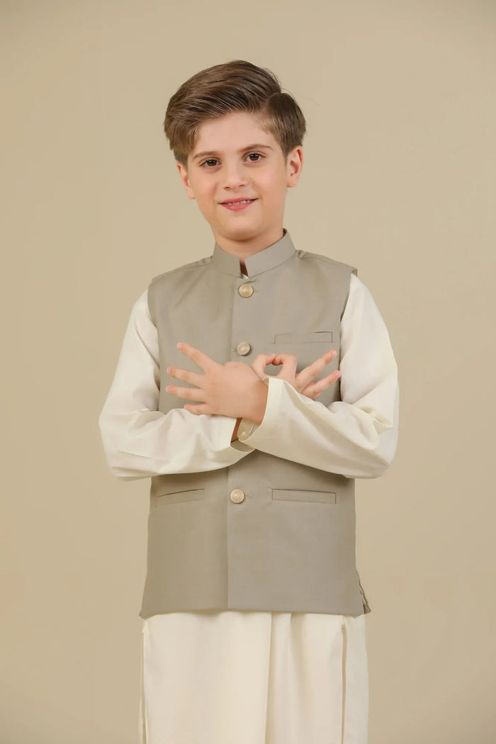 Beige Suiting Waistcoat - Straight Cut Buttoned - Kids