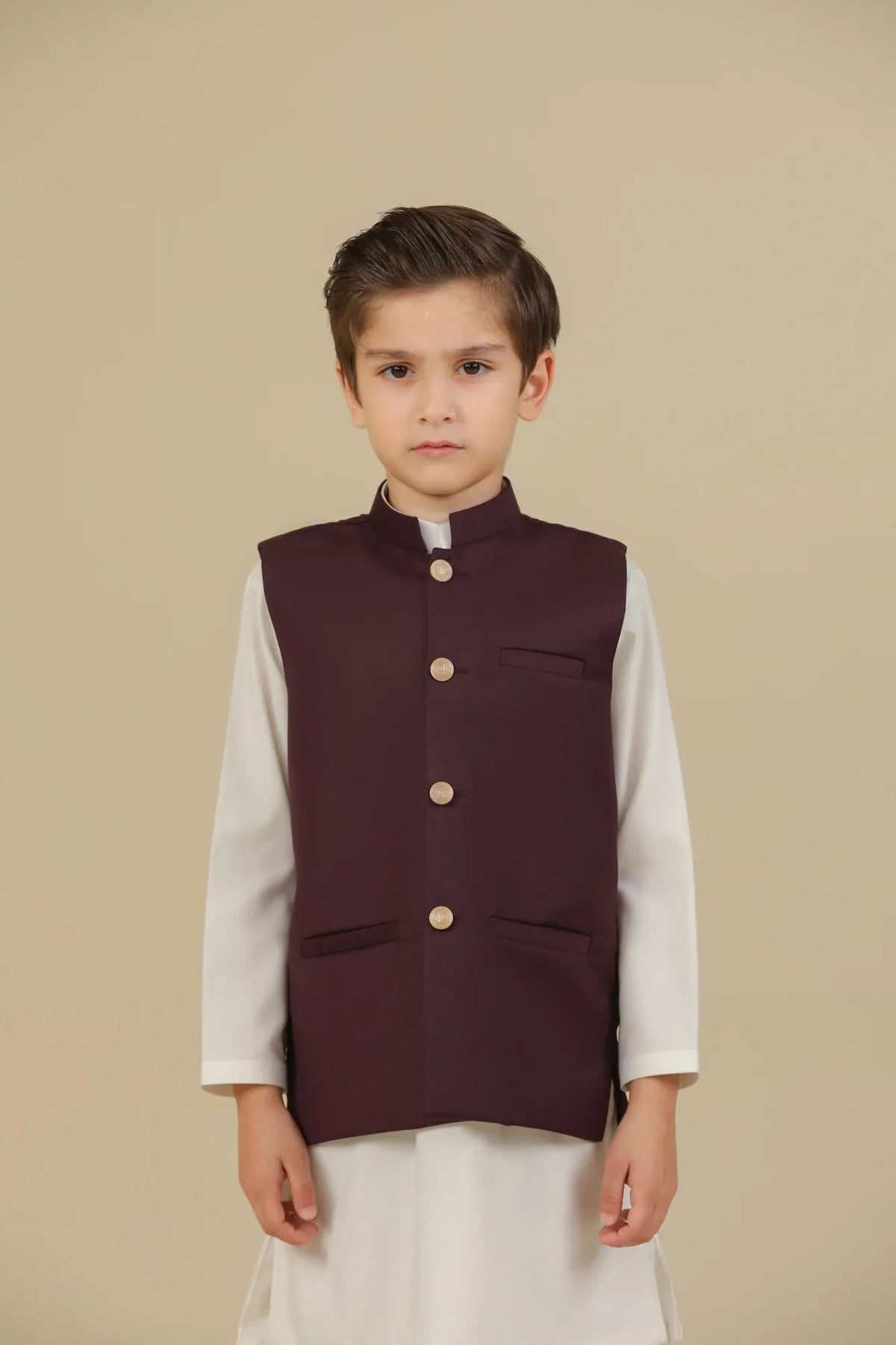 Burgundy Suiting Waistcoat - Straight Cut Buttoned - Kids