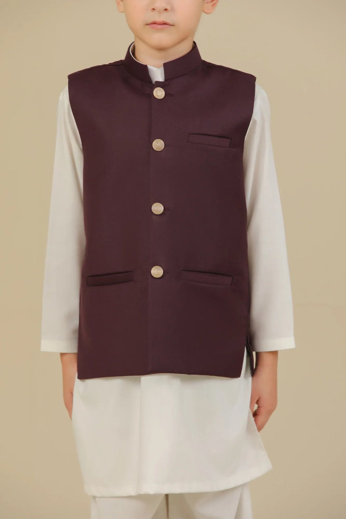 Burgundy Suiting Waistcoat - Straight Cut Buttoned - Kids