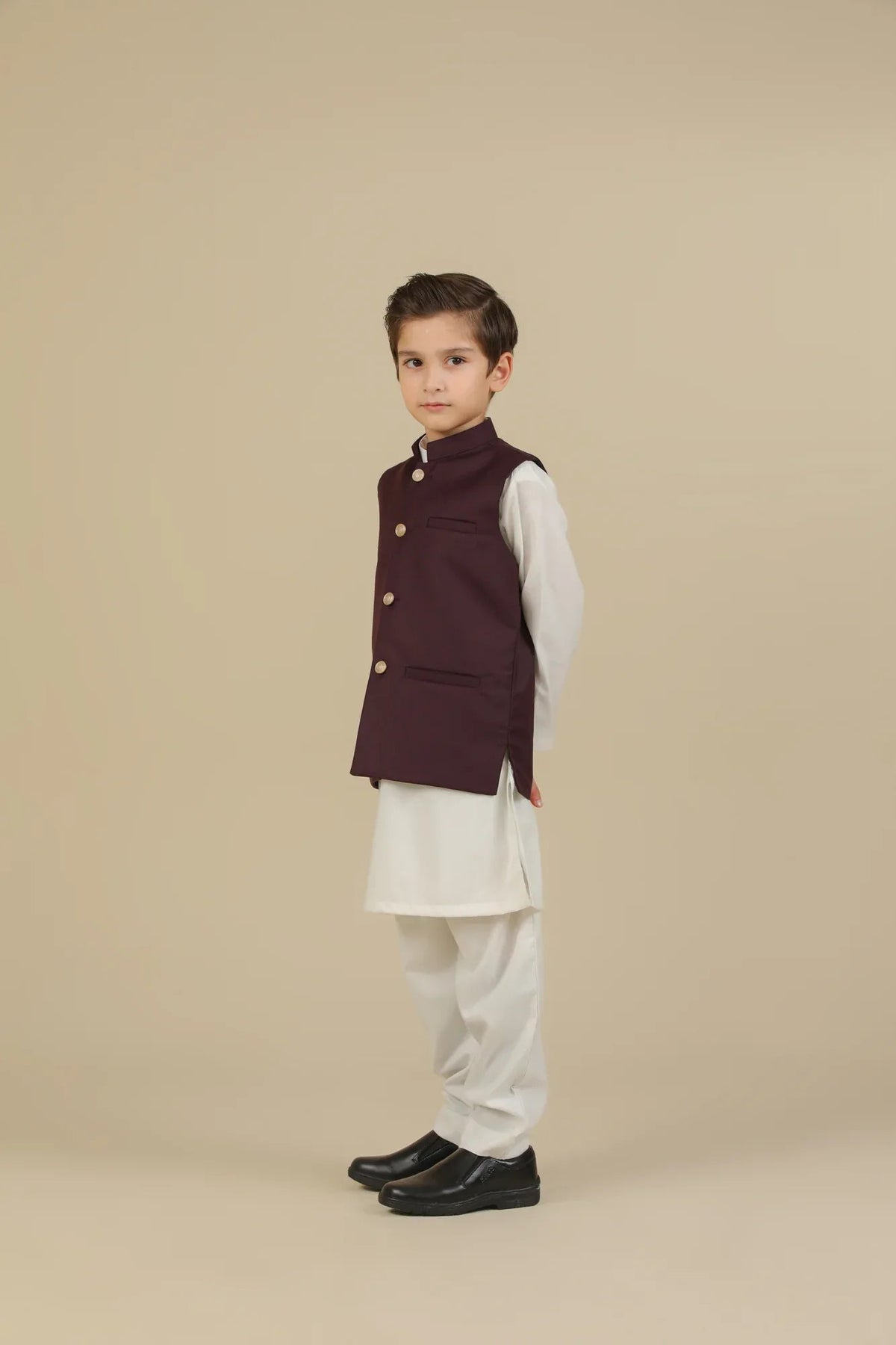 Burgundy Suiting Waistcoat - Straight Cut Buttoned - Kids