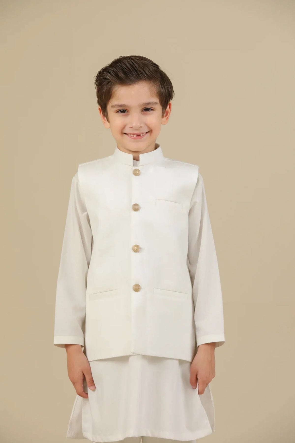 Off White Suiting Waistcoat - Straight Cut Buttoned - Kids