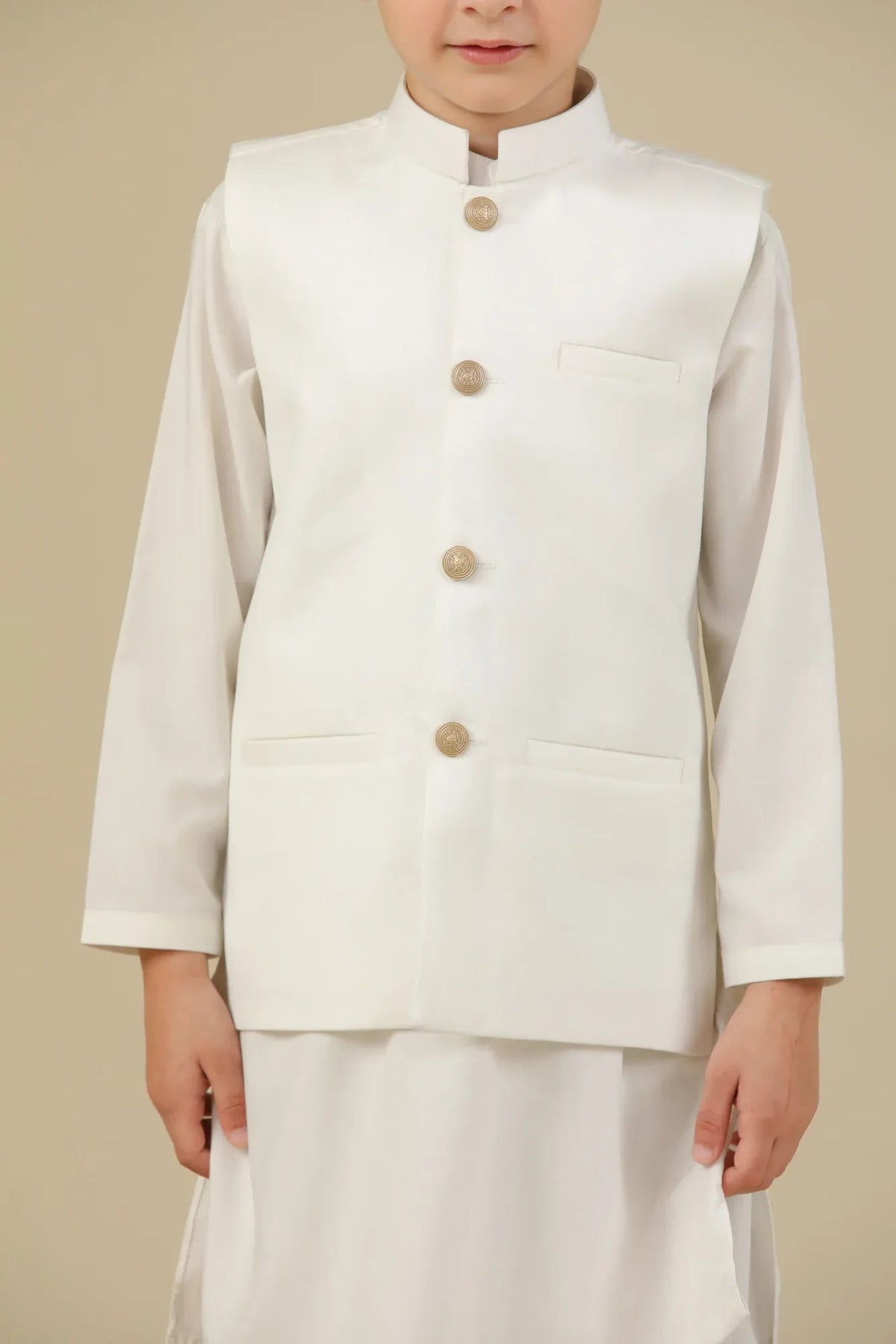 Off White Suiting Waistcoat - Straight Cut Buttoned - Kids