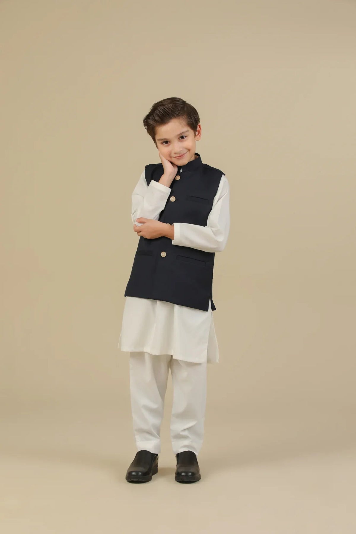 Navy Blue Suiting Waistcoat - Straight Cut Buttoned - Kids