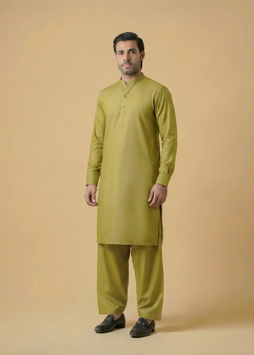 Olive Green Cotton Plain Shalwar Kameez