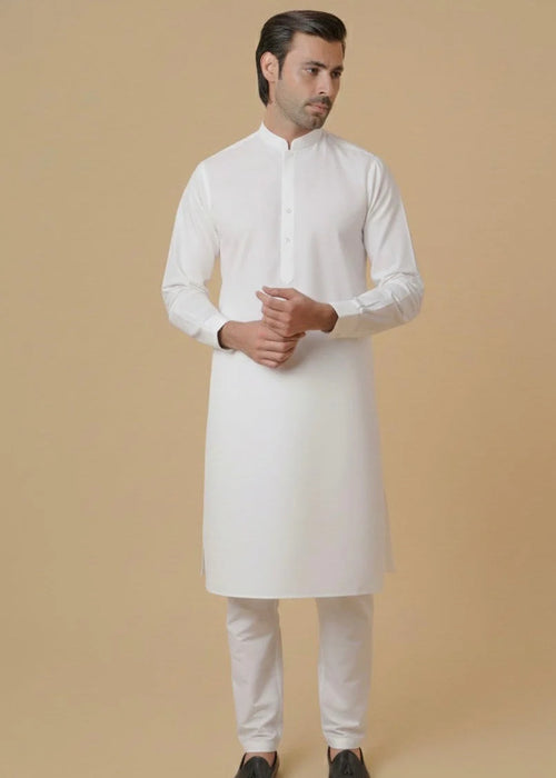 White Cotton Plain Shalwar Kameez