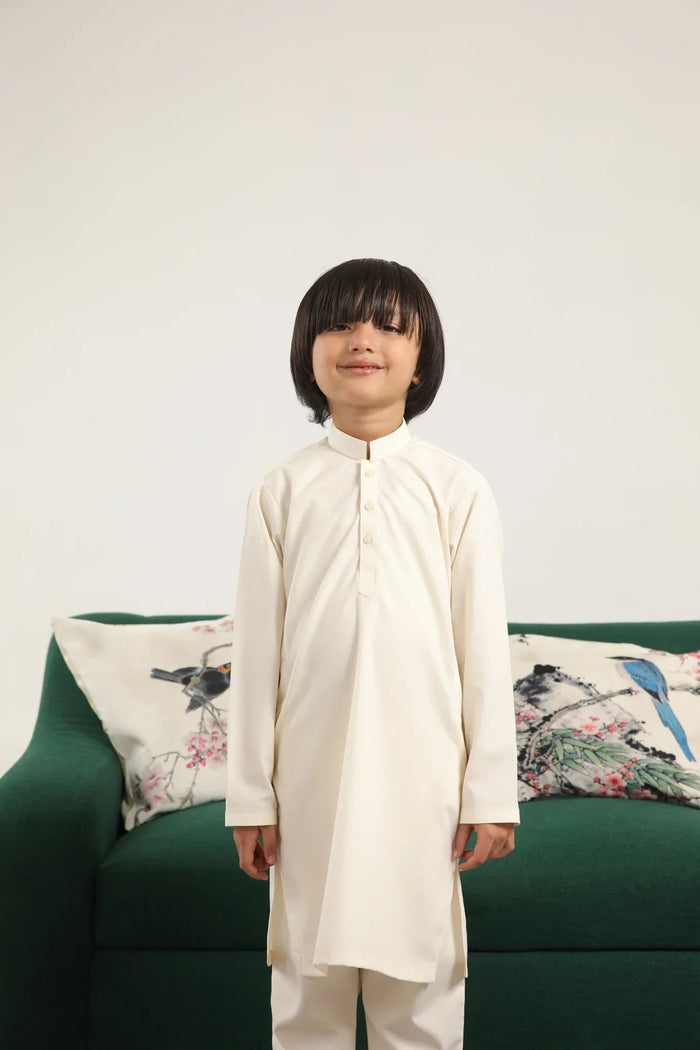 Bosky White Blended Kurta Trouser - Kids