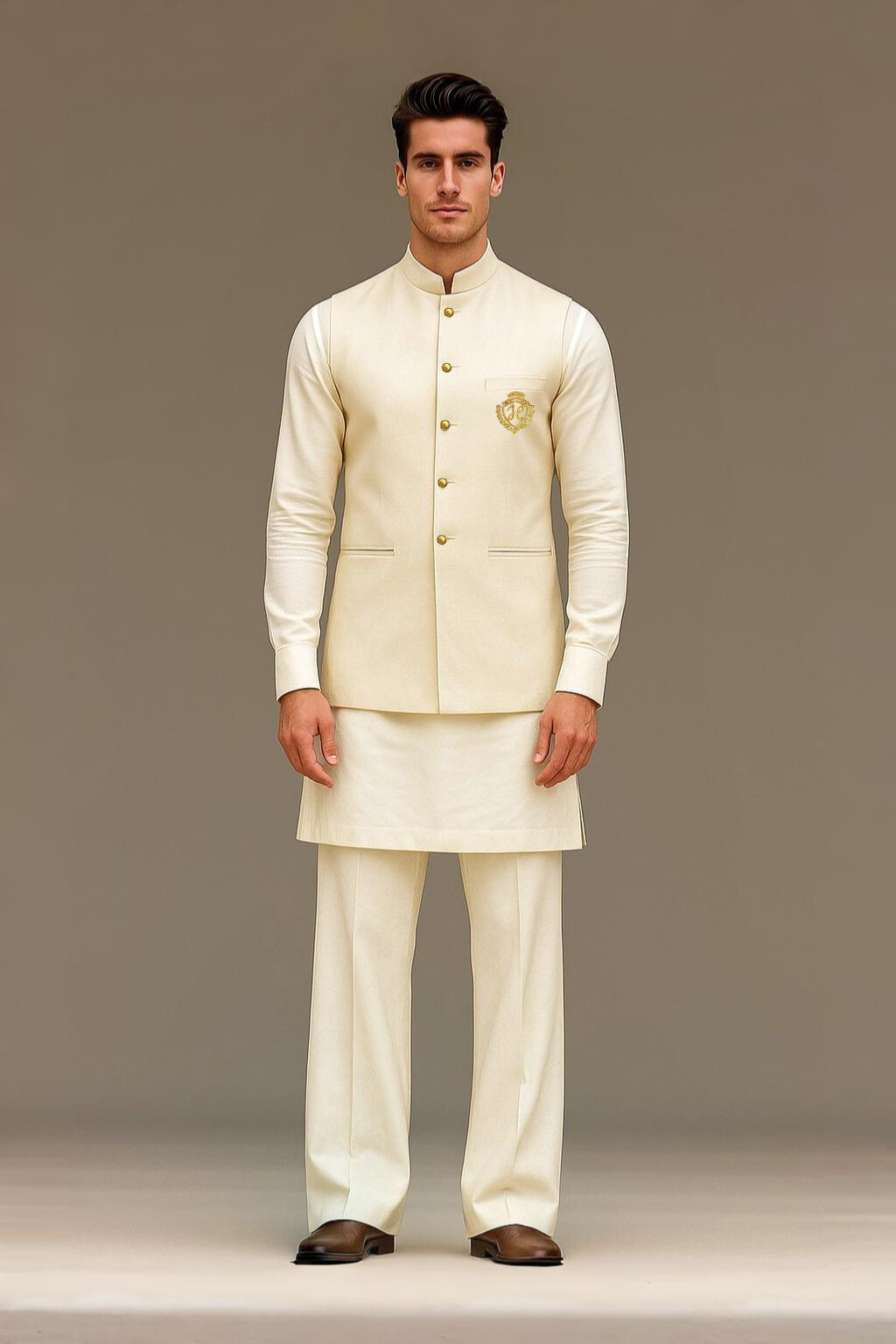 Ivory Waistcoat with Kurta/Pajama - Cotton Silk