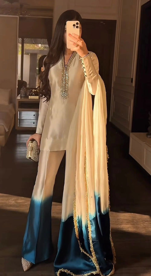 Ivory with Teal blue